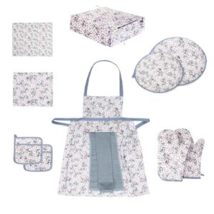 Ensemble de Tablier de Cuisine Floral Gris 10 Pièces Modèle Parzad