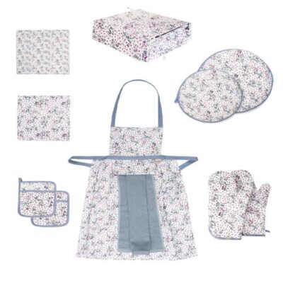 Ensemble de Tablier de Cuisine Floral Gris 10 Pièces Modèle Parzad