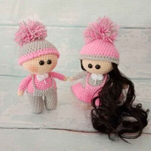 Amigurumi Poupée en Crochet Fait Main – Ensemble de 2 Poupées Fantaisie | Jouet en Peluche Doux