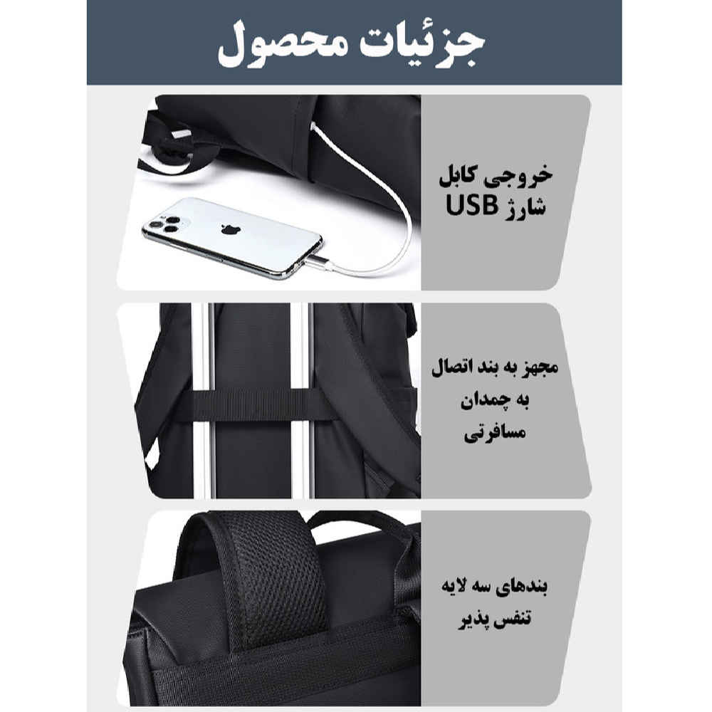 Sac à dos noir pour ordinateur portable 15,6 pouces, modèle Rayka