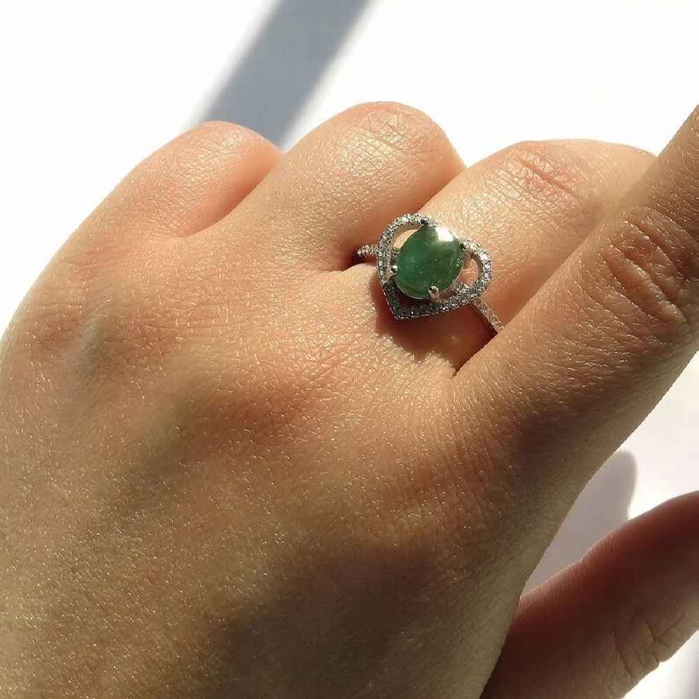 Bague en Argent avec Émeraude Verte pour Femme Fiançailles Ghalb