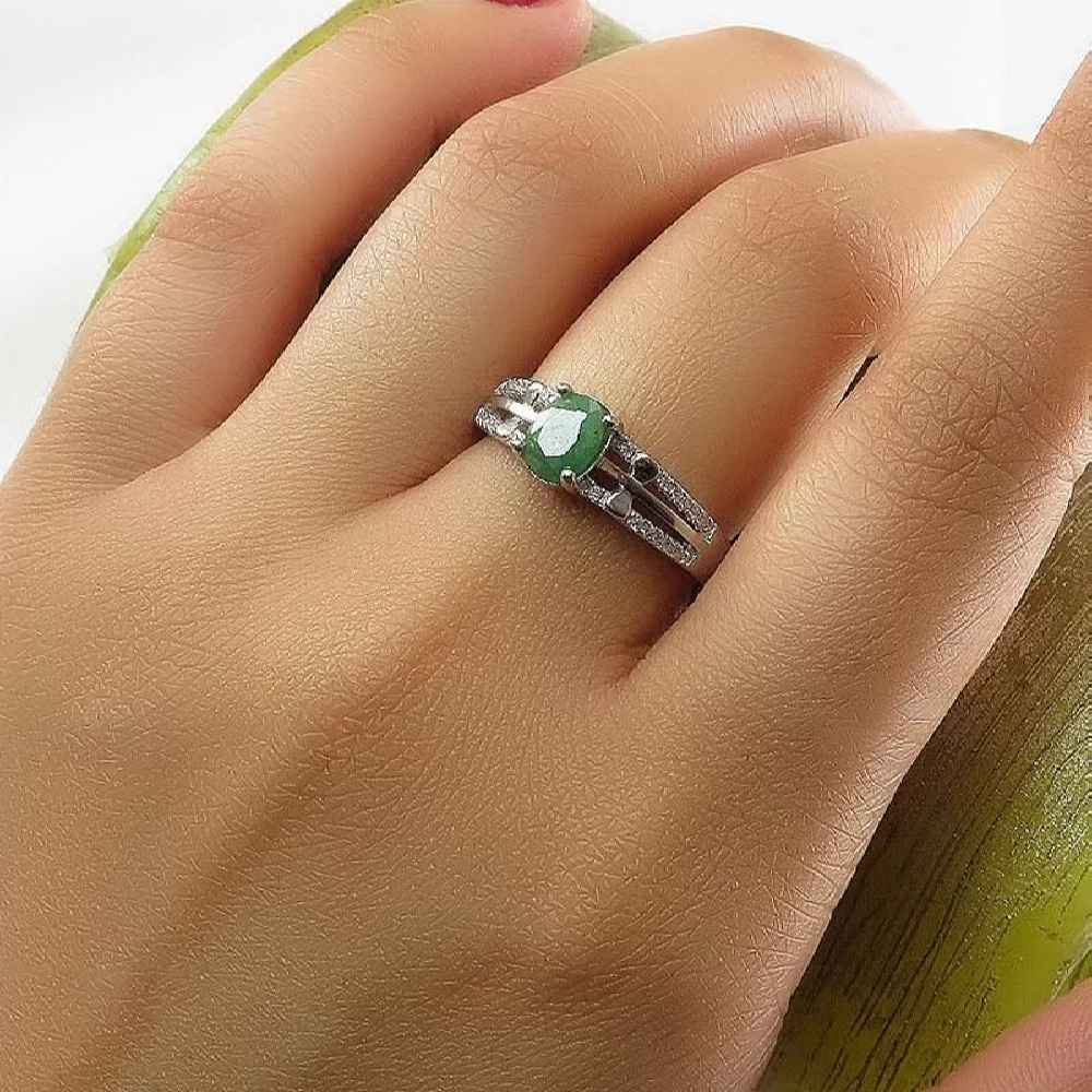 Bague en Argent avec Émeraude Verte pour Femme Fiançailles Melorin