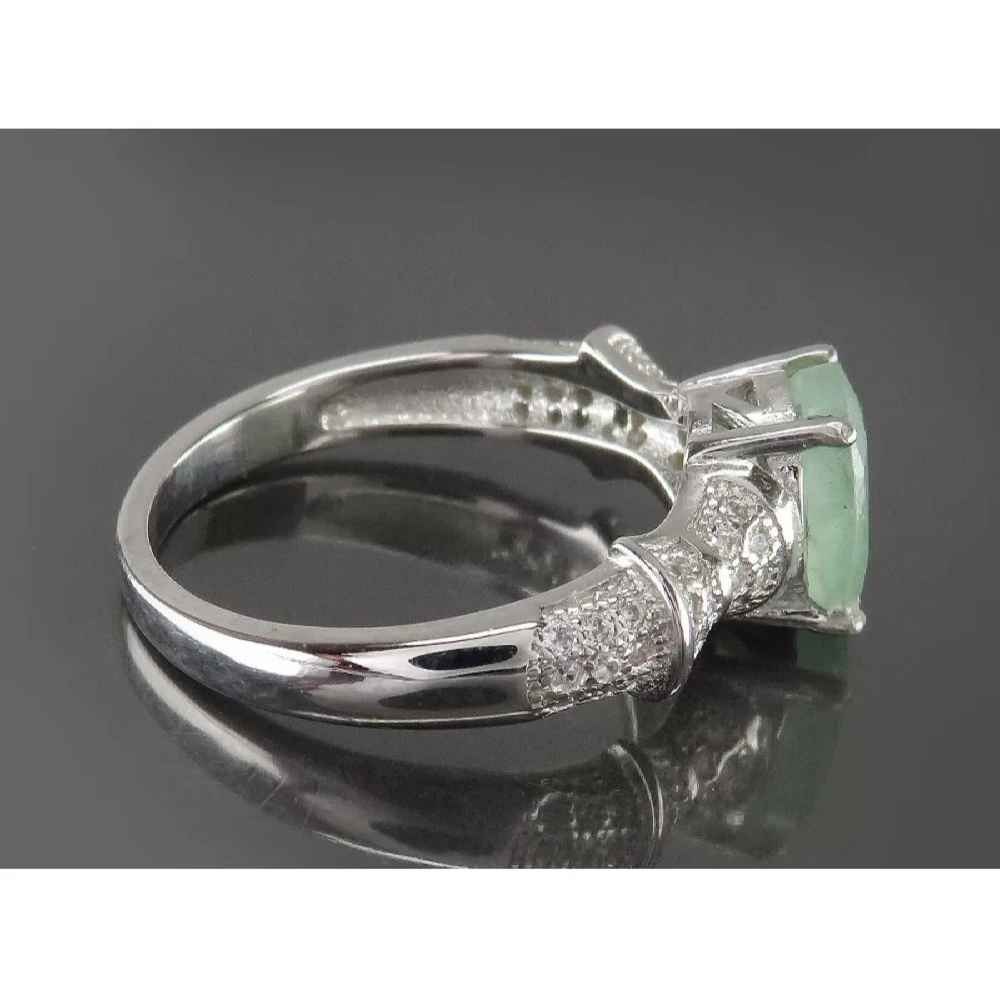 Bague en Argent avec Émeraude Verte pour Femme Fiançailles Sanaz