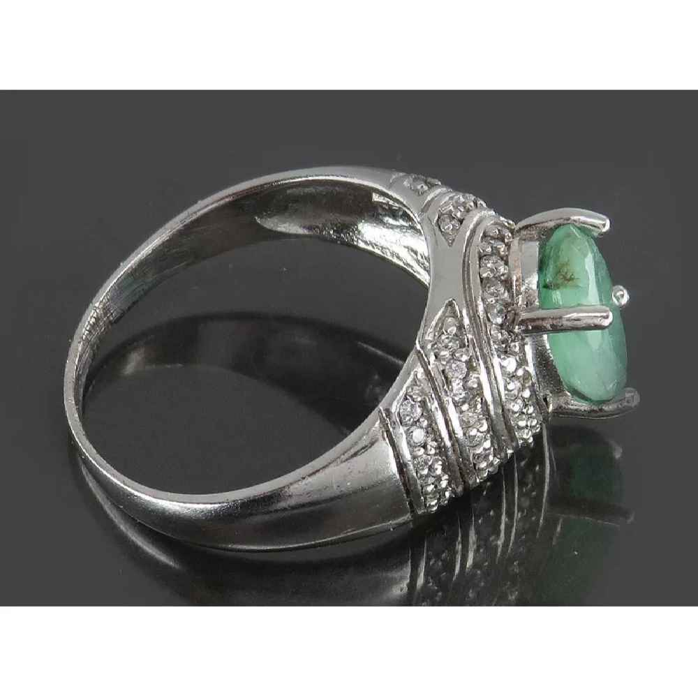 Bague en Argent avec Émeraude Verte pour Femme Fiançailles Sara