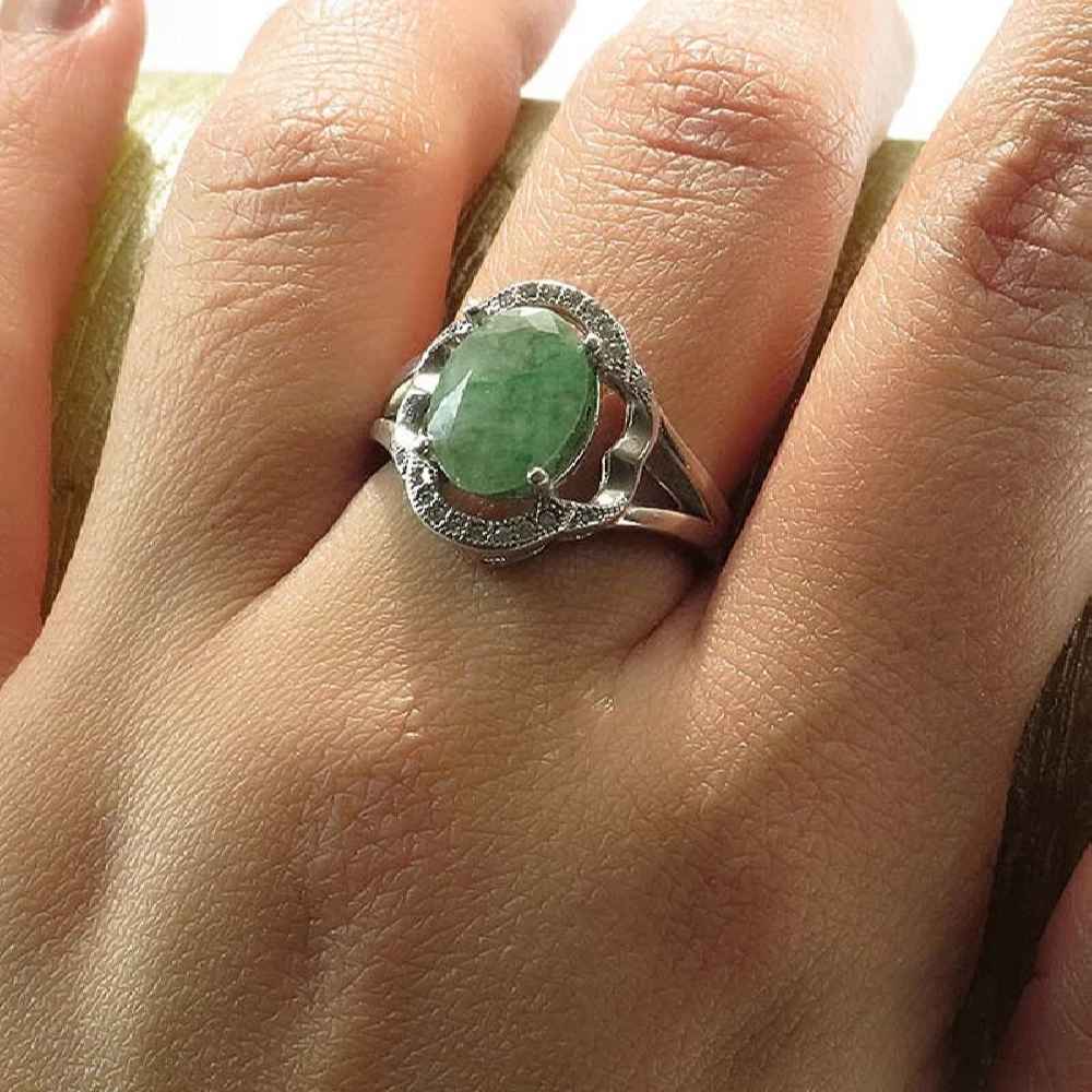 Bague en Argent avec Émeraude Verte pour Femme Fiançailles Sarvenaz