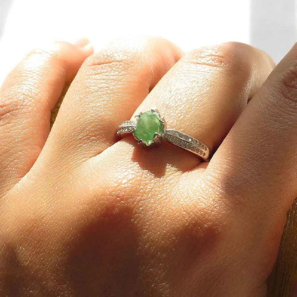 Bague en Argent avec Émeraude Verte pour Femme Fiançailles Sepid