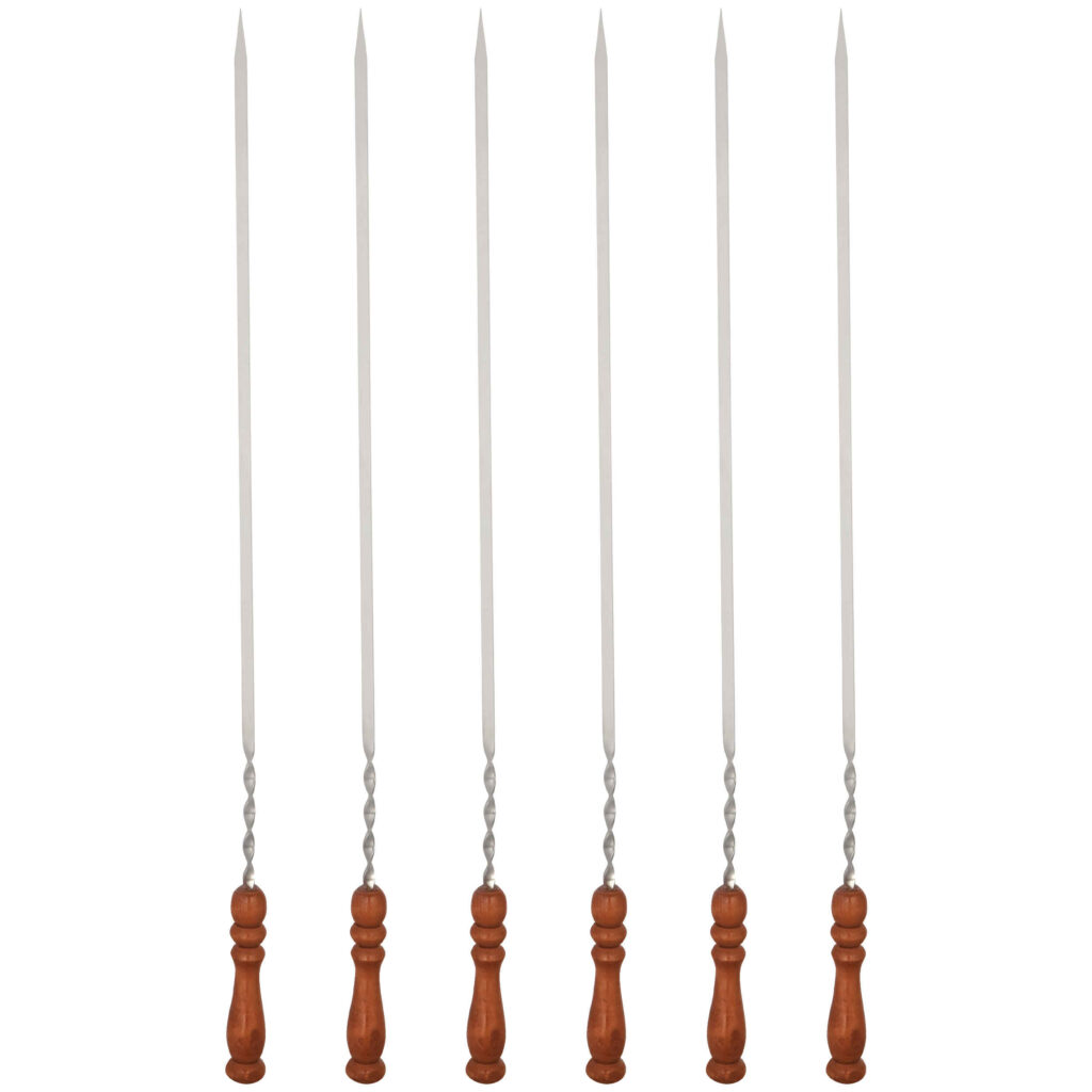 Ensemble de Six Brochettes en Acier avec Manche en Bois (60 cm) pour Kebab et Grillades