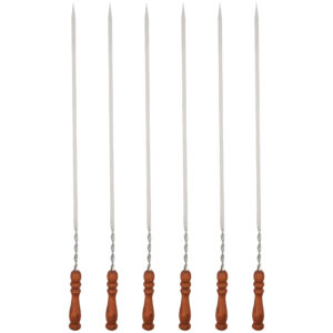 Ensemble de Six Brochettes en Acier avec Manche en Bois (60 cm) pour Kebab et Grillades