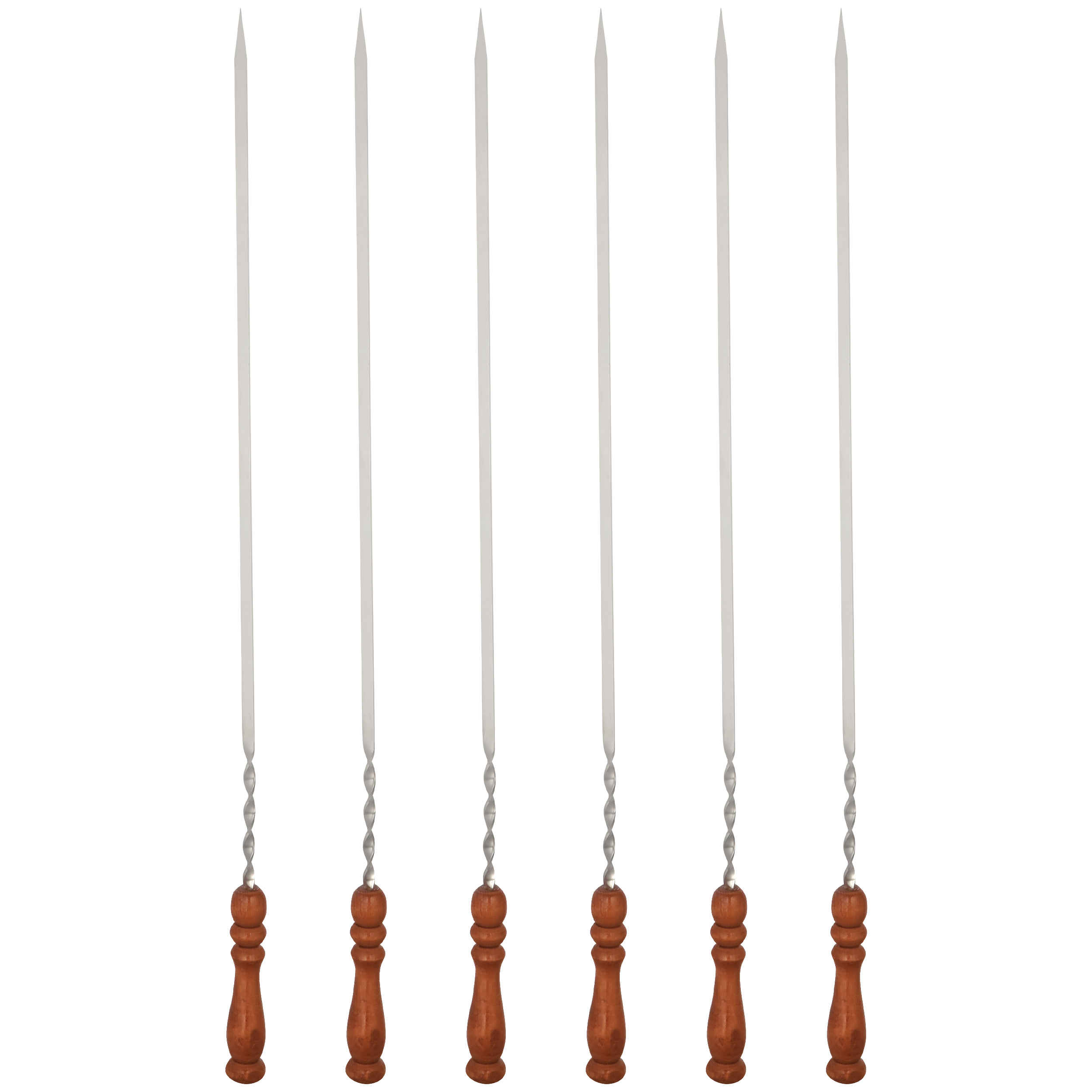Ensemble de Six Brochettes en Acier avec Manche en Bois (60 cm) pour Kebab et Grillades