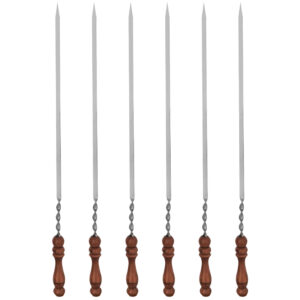 Ensemble de Six Brochettes en Acier avec Manche en Bois (63 cm) pour Kebab et Grillades