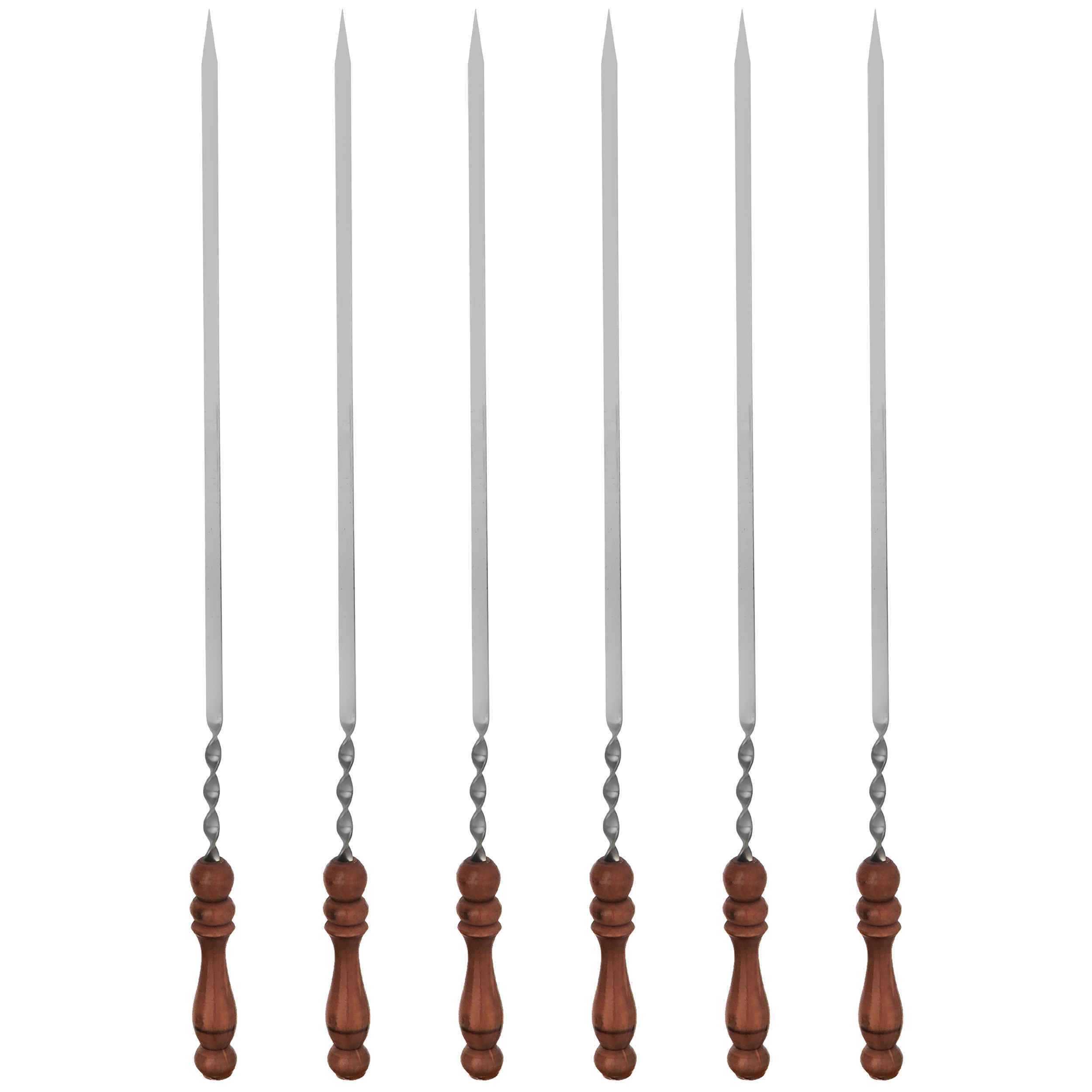 Ensemble de Six Brochettes en Acier avec Manche en Bois (63 cm) pour Kebab et Grillades