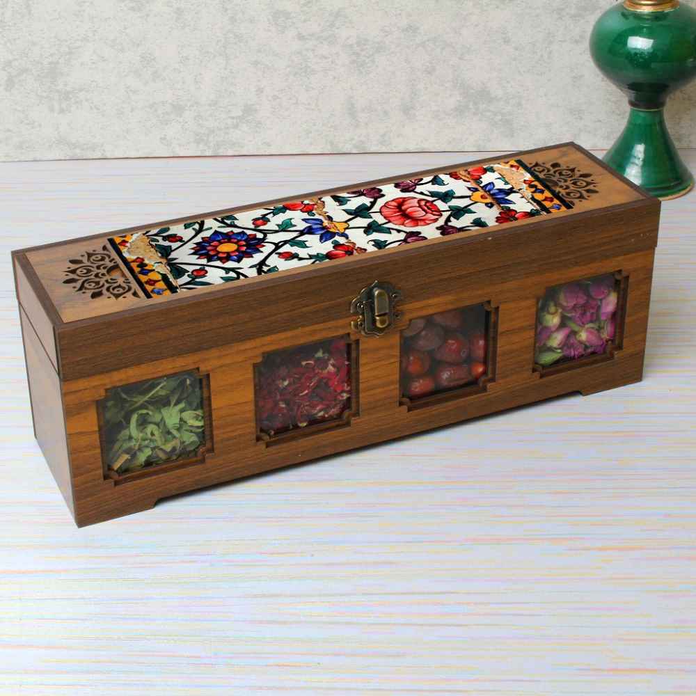 Étagère à épices en bois avec 12 bocaux – Inspirée de l’art persan Tanin