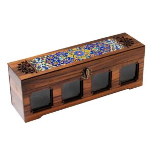 Étagère à épices en bois avec 12 bocaux – Inspirée de l’art persan Traditionnelle