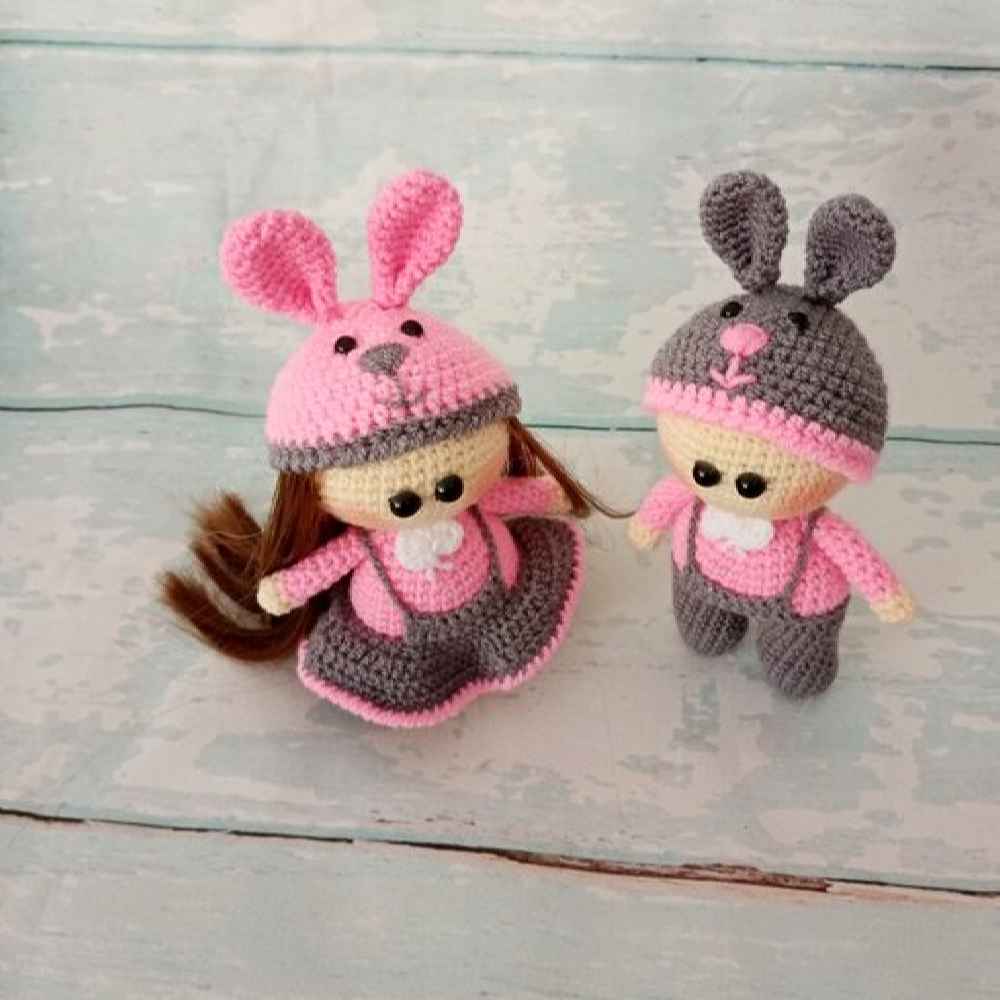 Amigurumi Poupée en Crochet Fait Main – Ensemble de 2 Poupées Fantaisie | Jouet en Peluche Doux