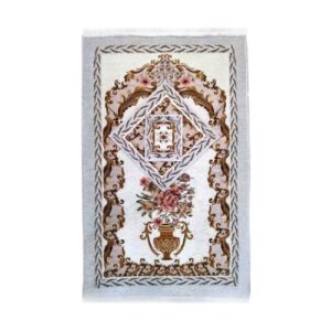 Tapis de Prière Islamique Rembourré en Velours avec Motif Mihrab Blanc pour Musulmans