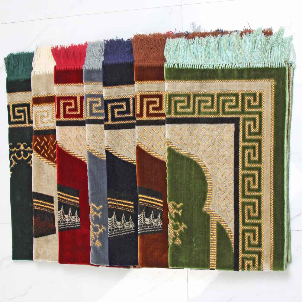 Tapis de Prière Islamique Rembourré en Velours avec Motif Kaaba pour Musulmans