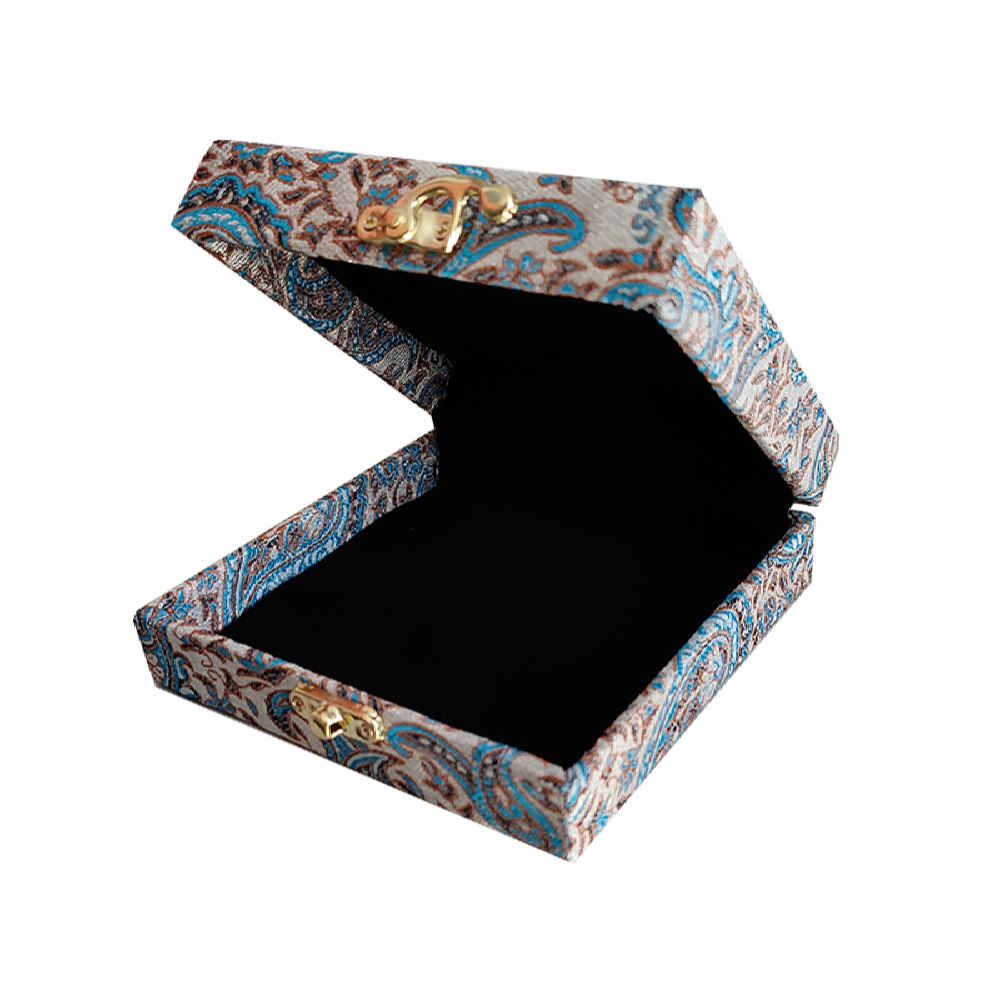 Boîte à bijoux en bois et tissu, artisanale, avec motif cachemire d’inspiration perse