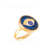 Bague Chevalière en Acier avec Lapis Recouvert de Résine et Symbole Cheshm Plaqué Or