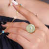 Bague Chevalière en Acier avec Turquoise Recouvert de Résine et Symbole Œil Malin Plaqué Or