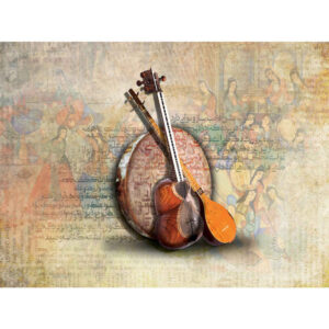 Fresque murale calligraphique persane modèle Instrument traditionnel pour intérieurs modernes