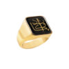 Bague Chevalière en Acier avec Onyx Recouvert de Résine et Symbole Va In Yakad Plaqué Or