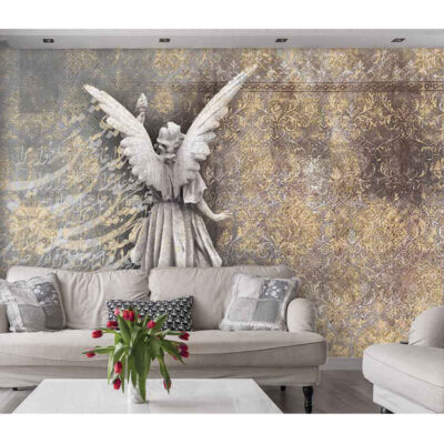 Fresque murale calligraphique persane grise modèle Donya pour intérieurs modernes