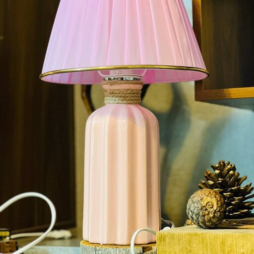 Lampe de table vase en céramique faite main avec abat-jour en tissu modèle Luna