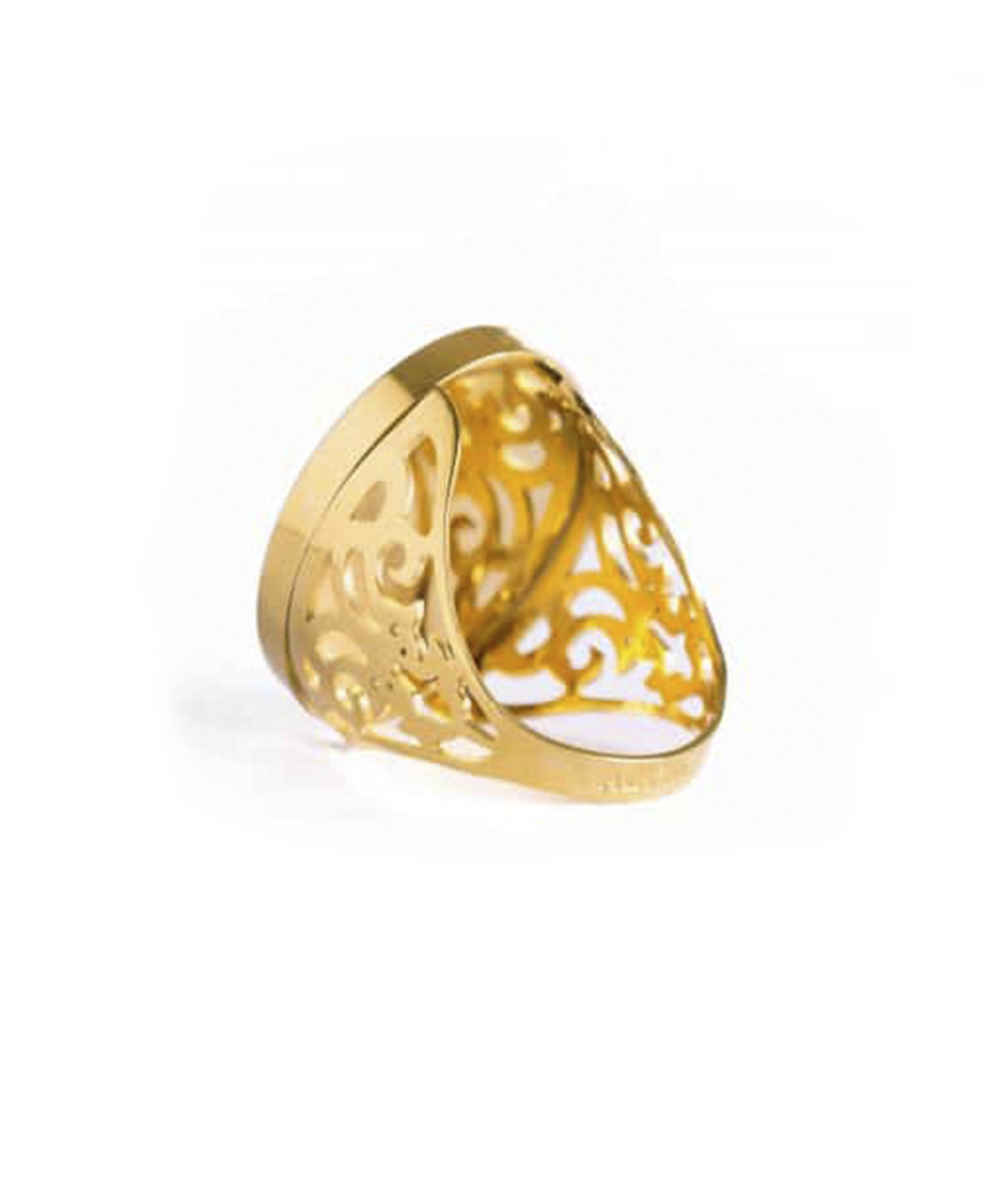 Bague Chevalière en Acier avec Grenat Recouvert de Résine et Calligraphie Man Plaqué Or