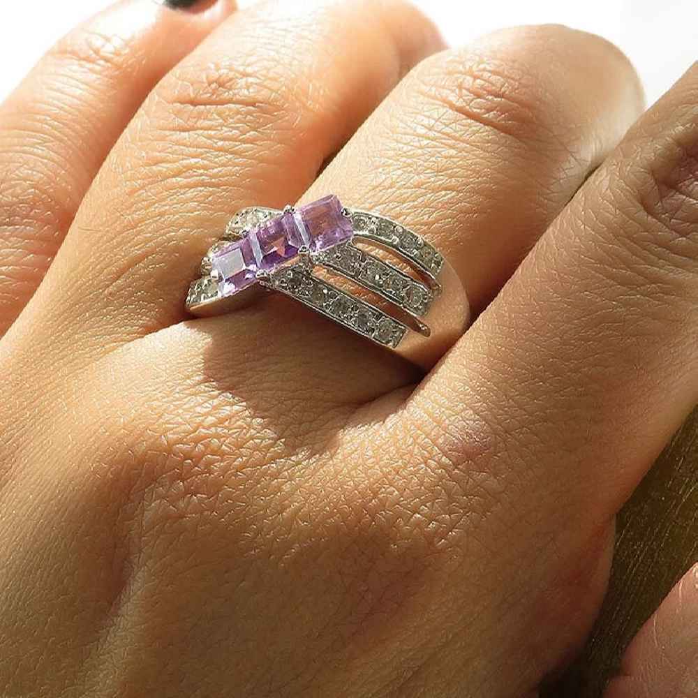 Bague en argent avec améthyste pour femmes Nastaran