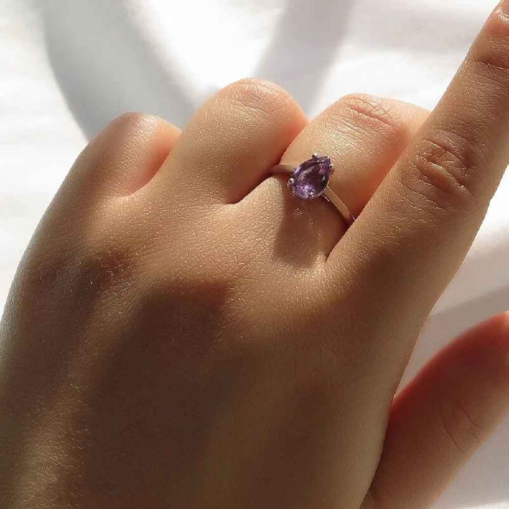 Bague en argent avec améthyste pour femmes Zarif