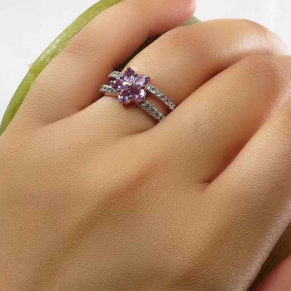 Bague en argent avec améthyste pour femmes Fleur