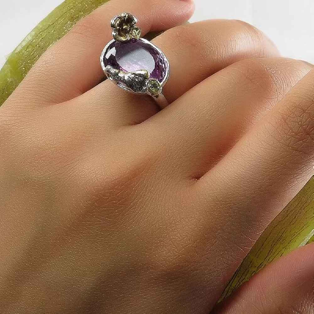 Bague en argent avec améthyste pour femmes Bahar
