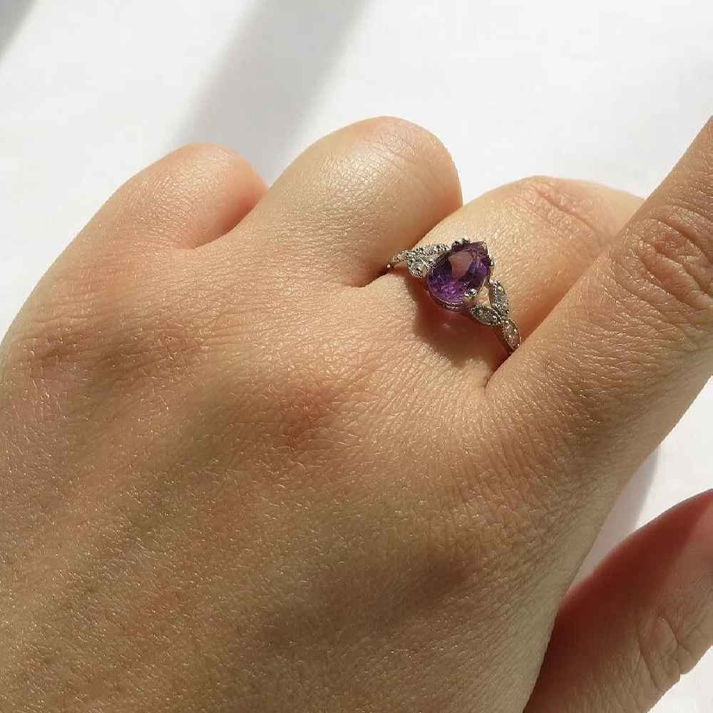 Bague en argent avec améthyste pour femmes Nazanin
