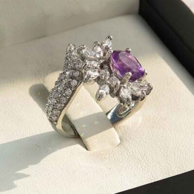 Bague en argent avec améthyste pour femmes Ashrafi