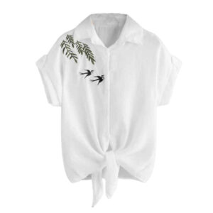 Chemise brodée à manches courtes pour femmes Modèle Swallow