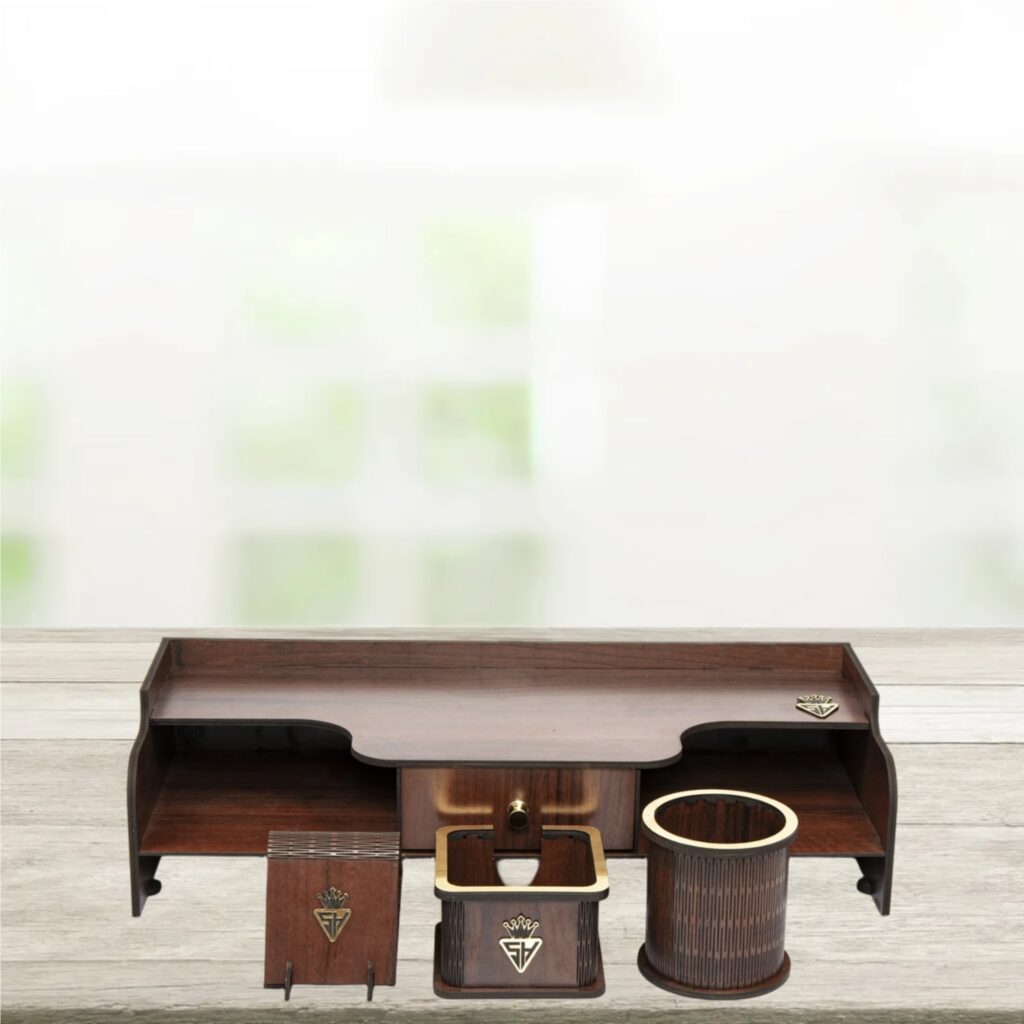 Accessoires organiseur de bureau en bois – Modèle Saha (5 pièces)