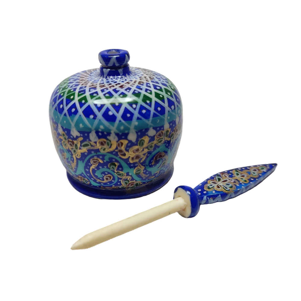 Contenant Persan Surma Dani pour Conserver le Khol en Os de Chameau Tazhib