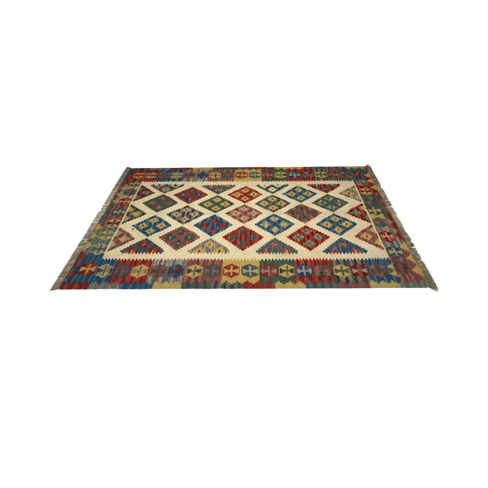 Tapis Kilim en laine persane tissé à la main Traditionnel Qashqai