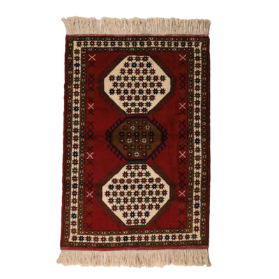 Tapis nomade persan noué main Khorasan Javaneh – Floral all-over, laine rouge