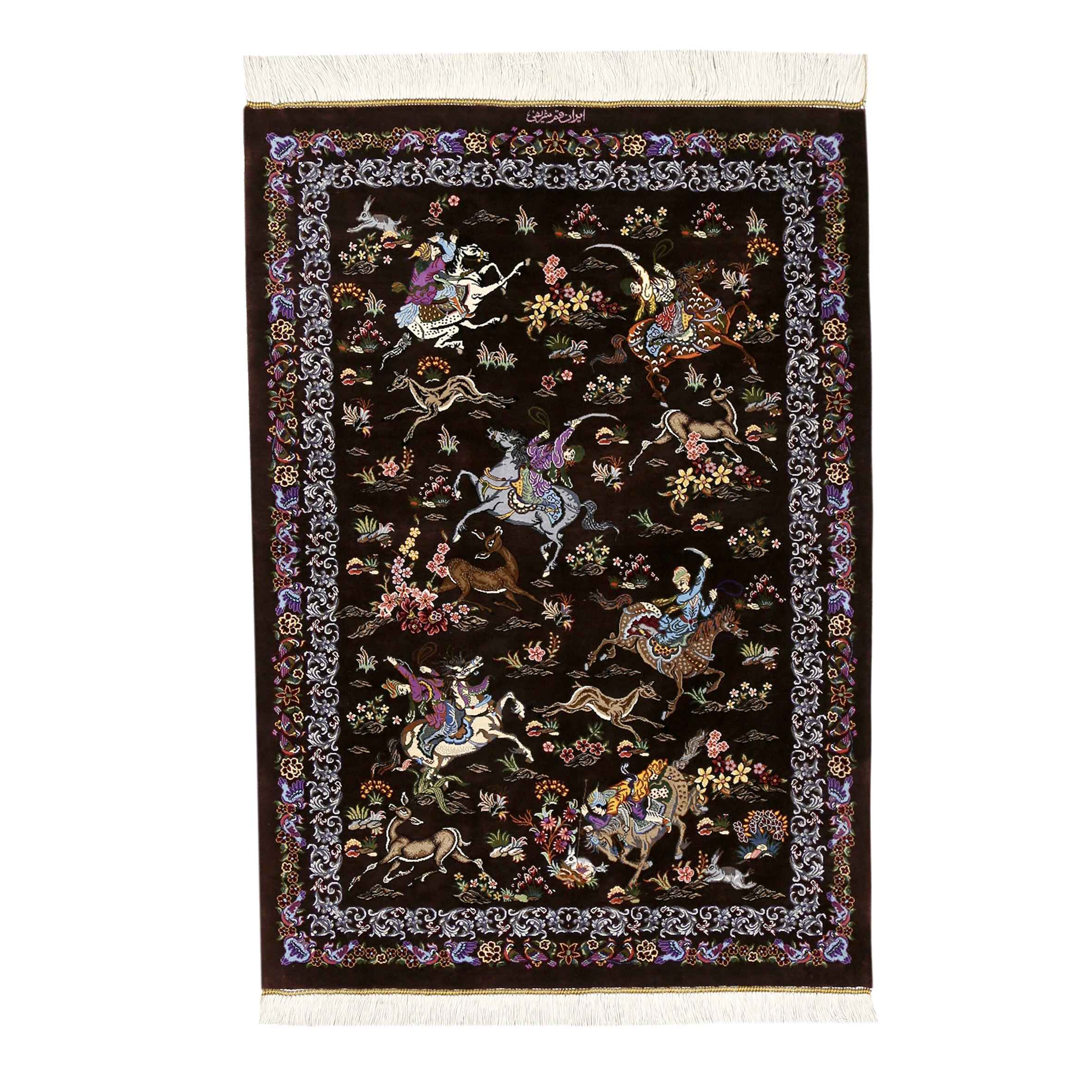Tapis persan en soie noué à la main modèle Shekar