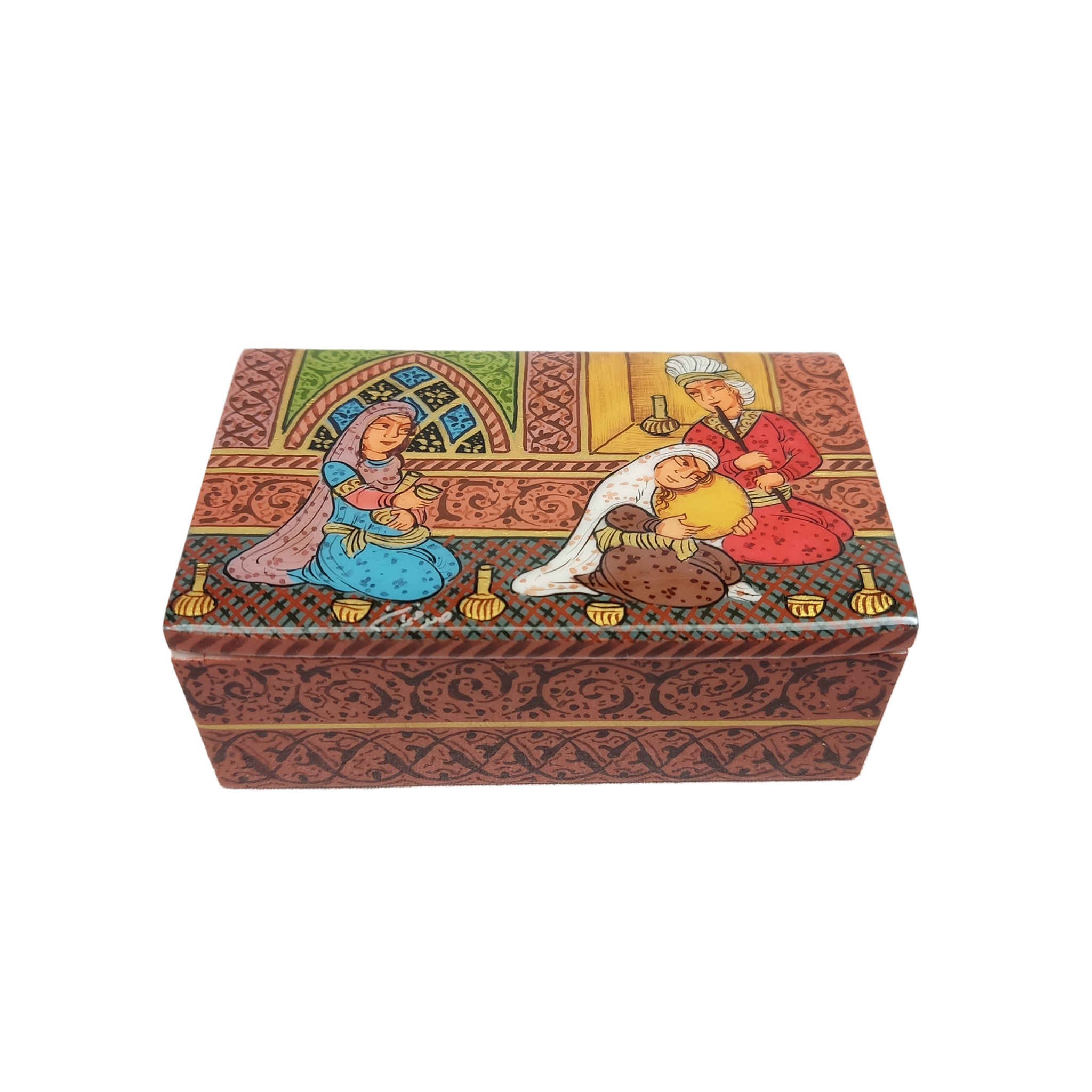 Boîte à bijoux en os artisanale avec motif Motreb d'inspiration persane