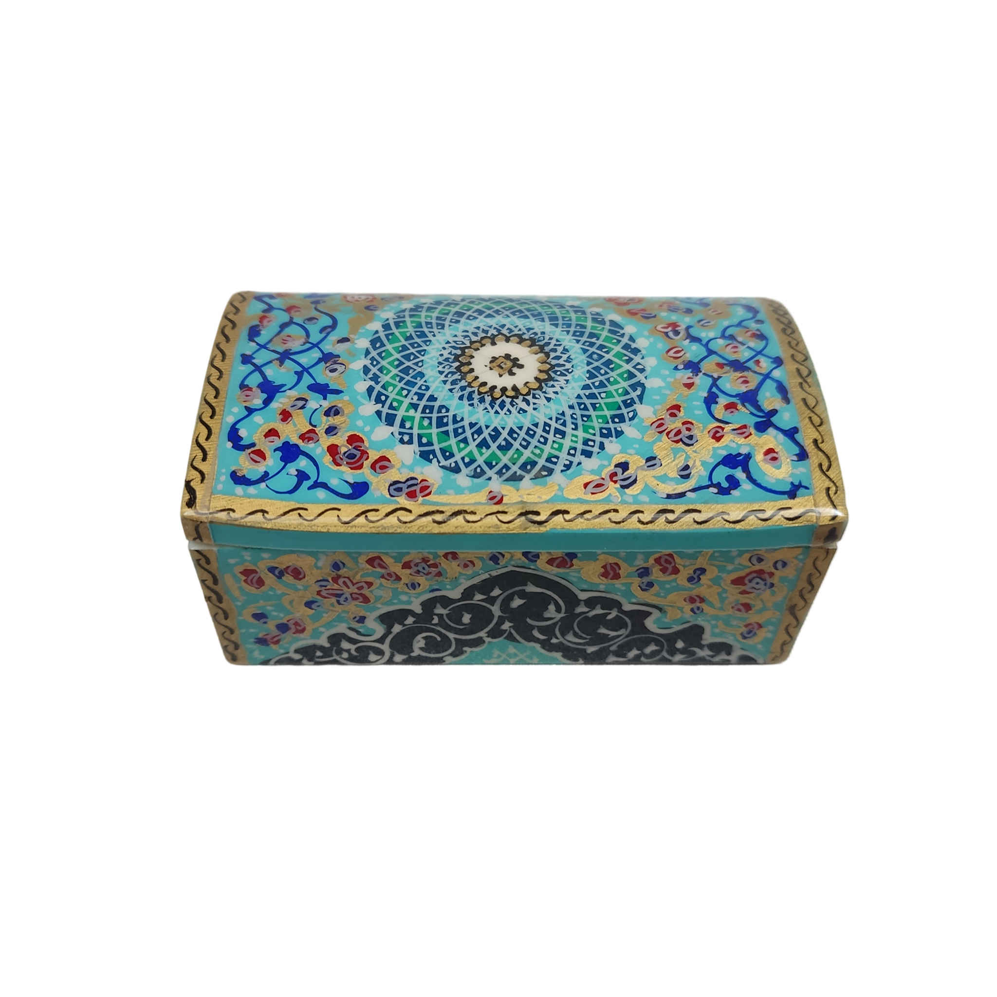 Boîte à bijoux en os artisanale avec motif Tazhib d'inspiration persane