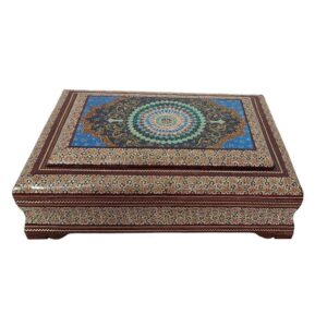 Magnifique Boîte de Rangement en Bois pour Coran – Modèle Émaillé Khatam avec Doublure en Velours Eslimi