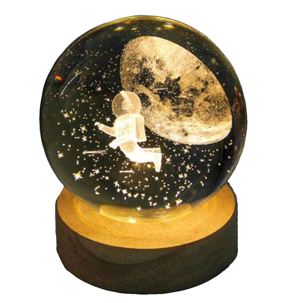 Lampe boule de cristal – veilleuse espace & astronaute