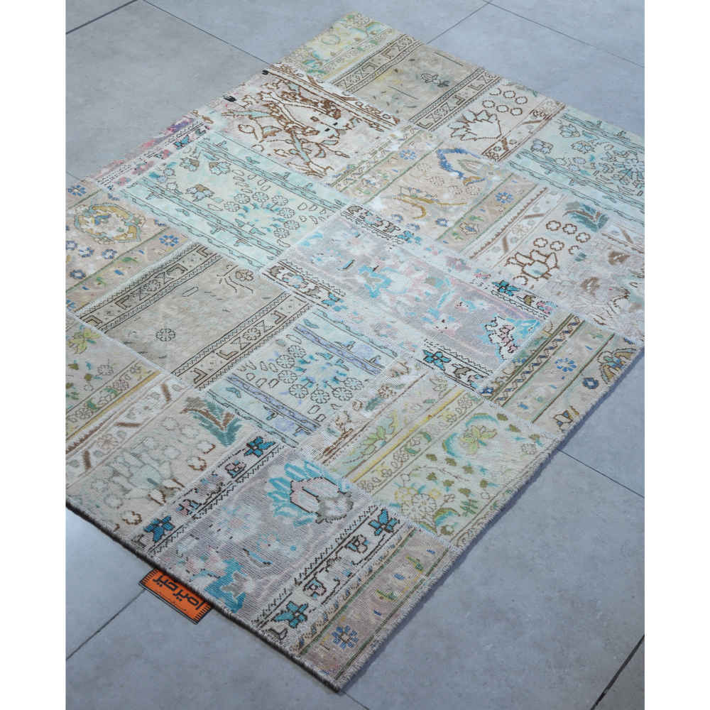 Tapis patchwork noué à la main persan vintage Sky