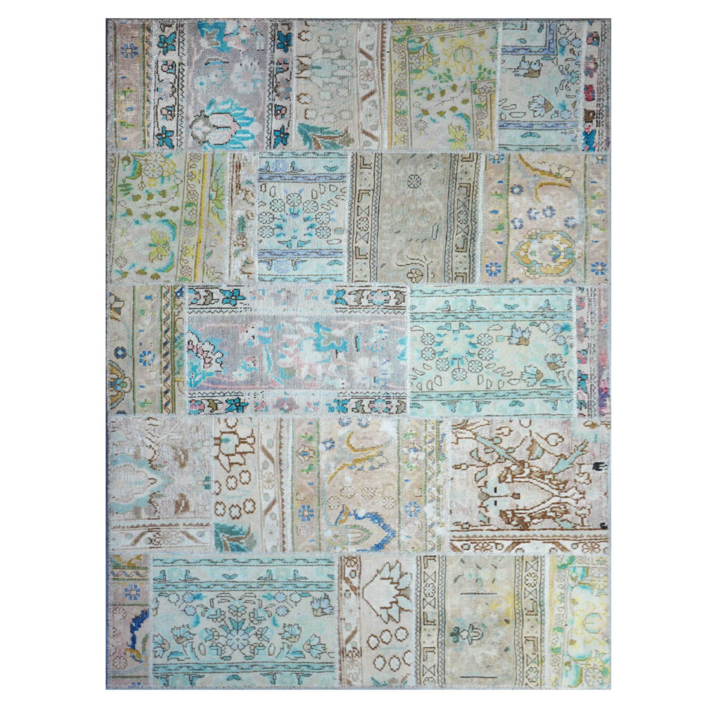 Tapis patchwork noué à la main persan vintage Sky