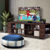 Pouf boho rond en velours inspiré de l'art persan bleu marine Afagh