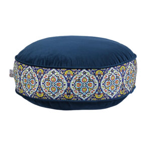 Pouf boho rond en velours inspiré de l’art persan bleu Akam