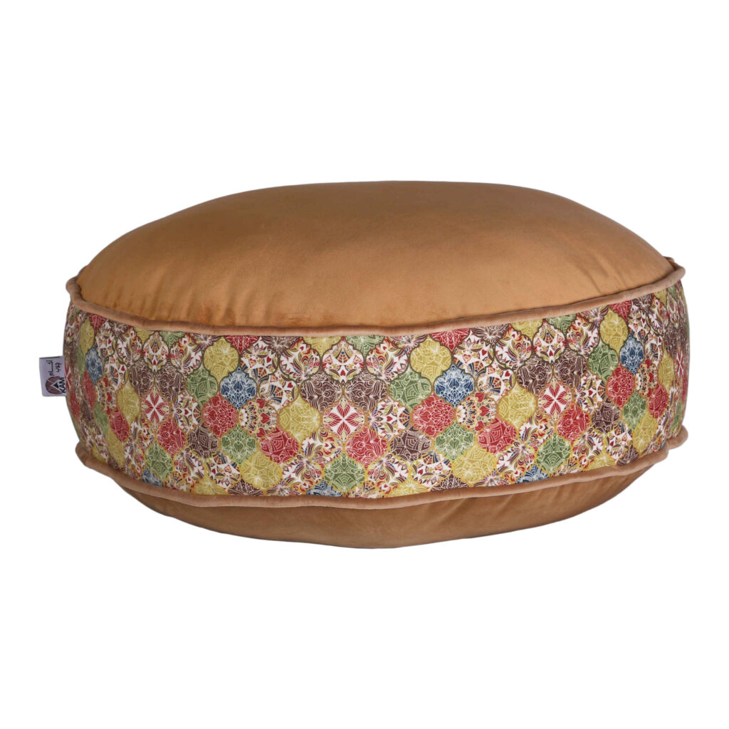 Pouf boho rond en velours inspiré de l'art persan marron Borna