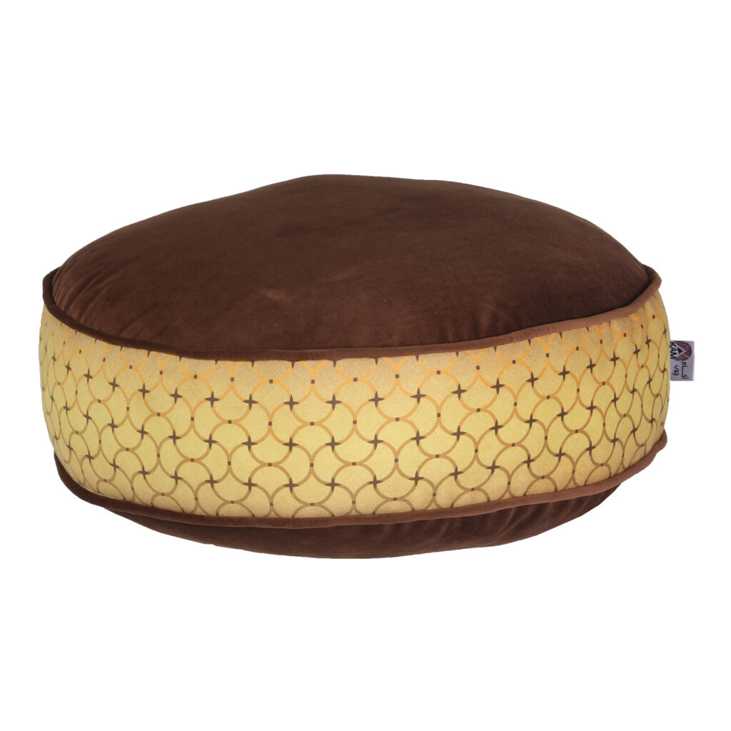 Pouf boho rond en velours inspiré de l'art persan marron Noyan